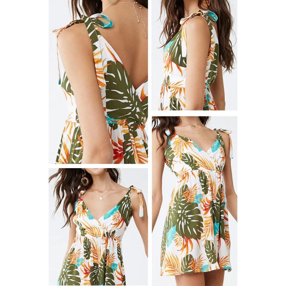 NEW Tropical Palm Foliage Leaf Print Surplice Tie Shoulder Dress - Picture 6 of 8